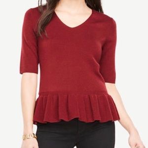 NWT Ann Taylor Wine Elbow Sleeve Peplum Sweater MP